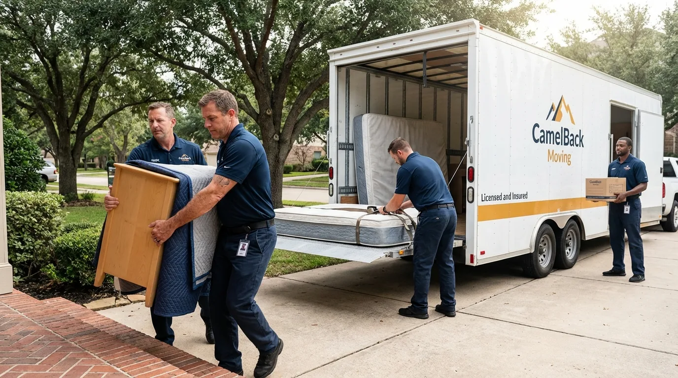 Crew loading residential truck for cross-state move from Wrightsville Beach, NC